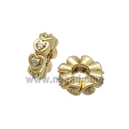 Copper Heishi Beads Pave Zircon Gold Plated