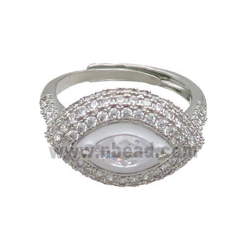 Copper Ring Pave Zircon White Enamel Eye Adjustable Platinum Plated