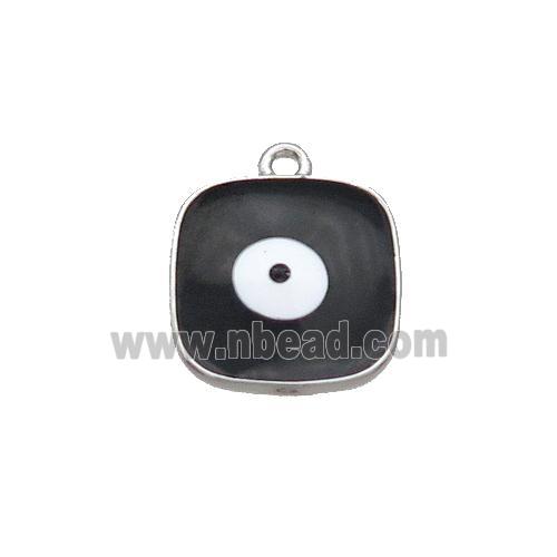 Copper Square Pendant Black Enamel Evil Eye Platinum Plated