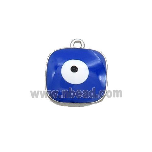 Copper Square Pendant Blue Enamel Evil Eye Platinum Plated