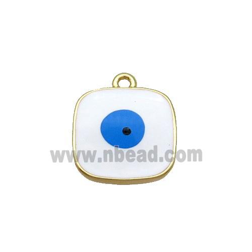 Copper Square Pendant White Enamel Evil Eye Gold Plated