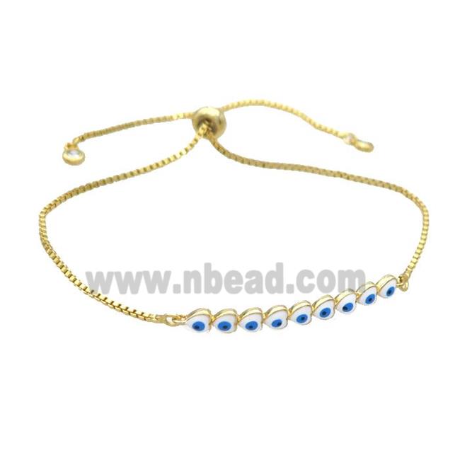 Copper Bracelet White Enamel Evil Eye Heart Adjustable Gold Plated