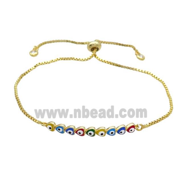 Copper Bracelet Multicolor Enamel Evil Eye Heart Adjustable Gold Plated