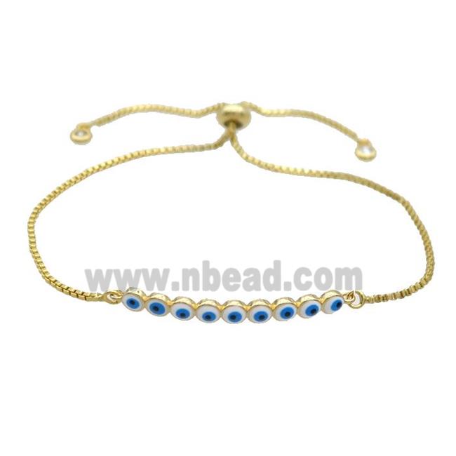 Copper Bracelet White Enamel Evil Eye Circle Adjustable Gold Plated