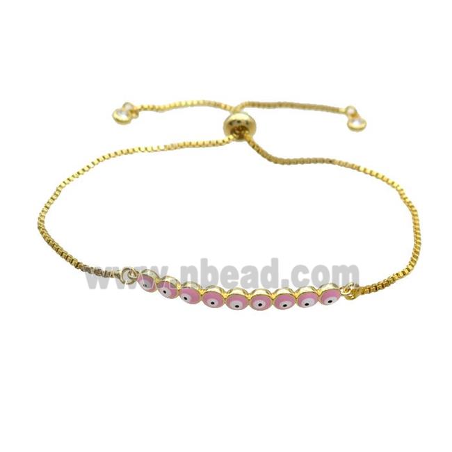 Copper Bracelet Pink Enamel Evil Eye Adjustable Gold Plated