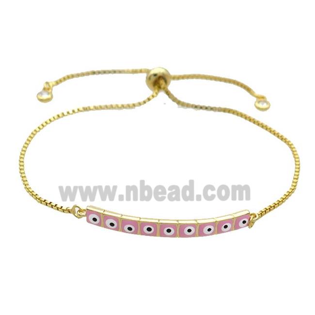 Copper Bracelet Pink Enamel Evil Eye Adjustable Gold Plated