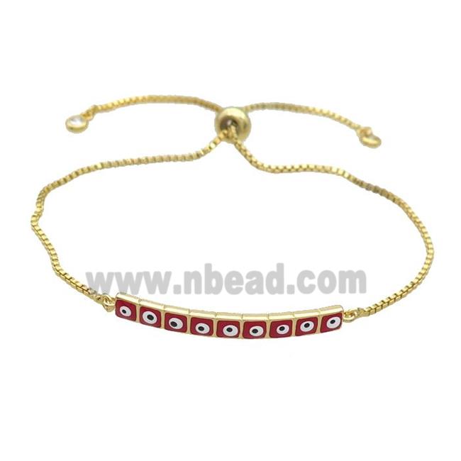 Copper Bracelet Red Enamel Evil Eye Adjustable Gold Plated