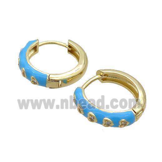 Copper Hoop Earring Blue Enamel Heart Gold Plated