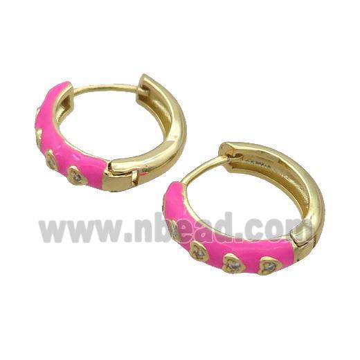 Copper Hoop Earring Hotpink Enamel Heart Gold Plated