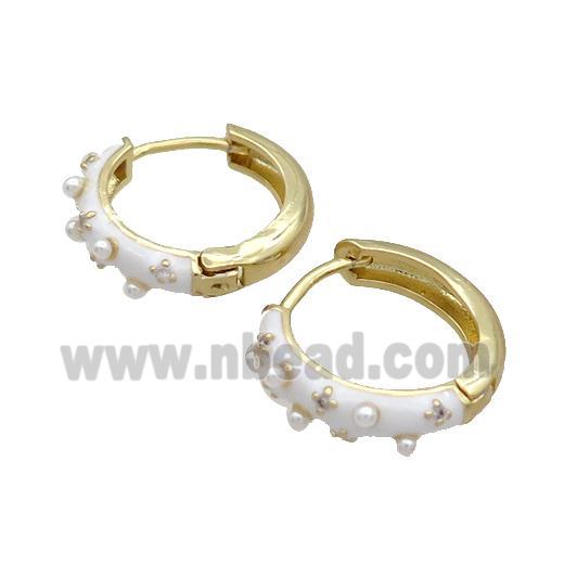 Copper Hoop Earring White Enamel Gold Plated