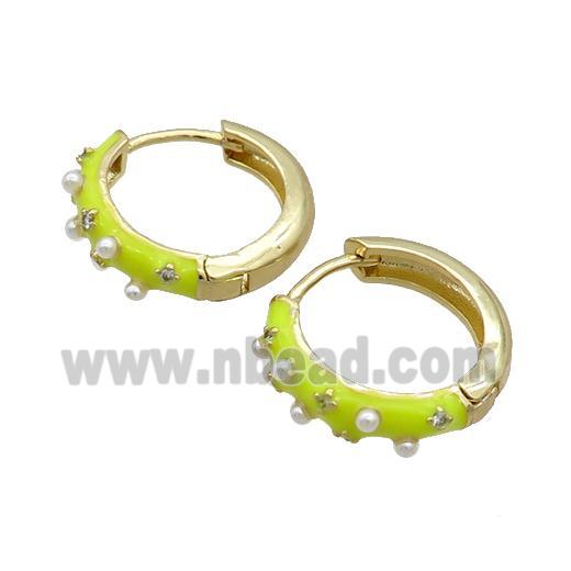 Copper Hoop Earring Yellow Enamel Gold Plated