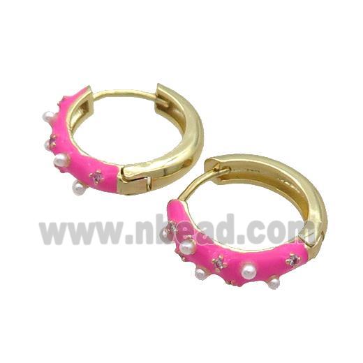 Copper Hoop Earring Hotpink Enamel Gold Plated