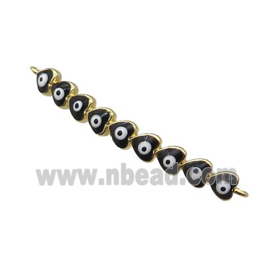 Copper Heart Link Connector Black Enamel Evil Eye Stick Gold Plated