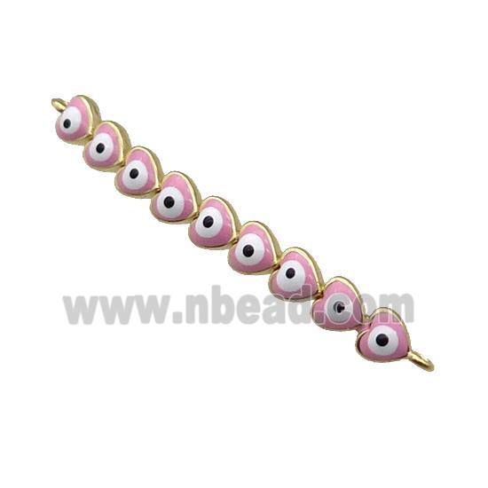 Copper Heart Link Connector Pink Enamel Evil Eye Stick Gold Plated