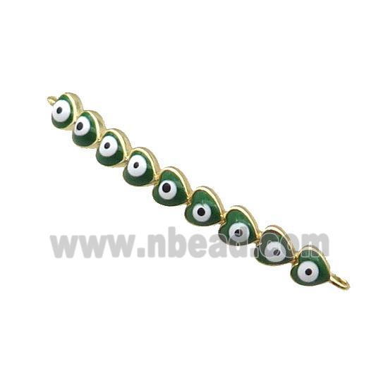 Copper Heart Link Connector Green Enamel Evil Eye Stick Gold Plated