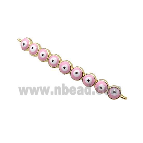 Copper Circle Link Connector Pink Enamel Evil Eye Stick Gold Plated