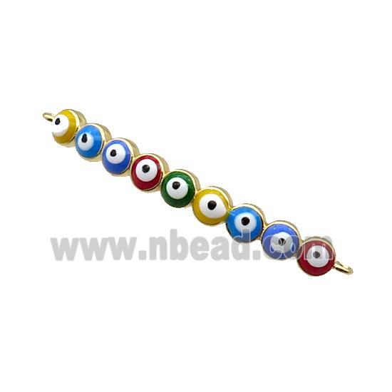 Copper Circle Link Connector Multicolor Enamel Evil Eye Stick Gold Plated