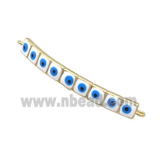 Copper Link Connector White Enamel Evil Eye Stick Gold Plated