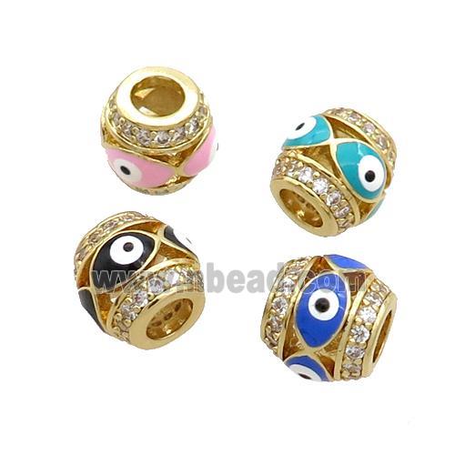 Copper Barrel Beads Pave Zircon Enamel Evil Eye Large Hole Gold Plated Mixed