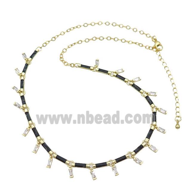 Copper Necklace Pave Zircon Black Enamel Gold Plated