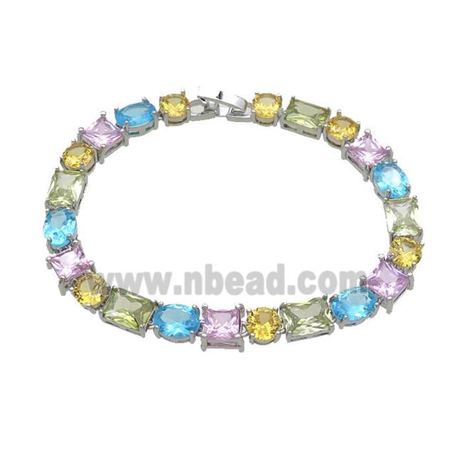 Copper Bracelet Pave Crystal Glass Multicolor Platinum Plated