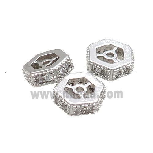 Copper Hexagon Beads Pave Zircon Platinum Plated