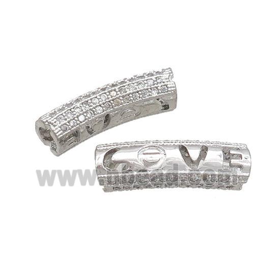 Copper Tube Beads Pave Zircon Platinum Plated