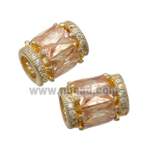 copper tube beads pave zircon, gold plated