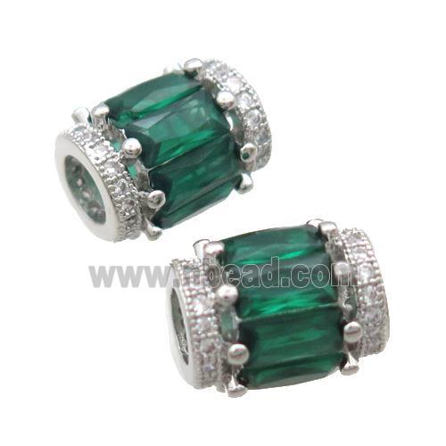 copper tube beads pave zircon, platinum plated