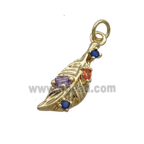 Copper Leaf Pendant Pave Zircon Gold Plated