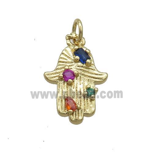 Copper Hamsahand Pendant Pave Zircon Gold Plated