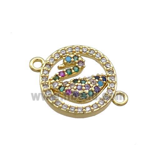 Copper Swan Connector Pave Zircon Circle Gold Plated