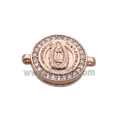 Copper Circle Connector Pave Zircon Virgin Mary Rose Gold