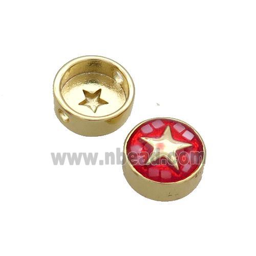 Copper Button Beads Pave Shell Red Star Gold Plated