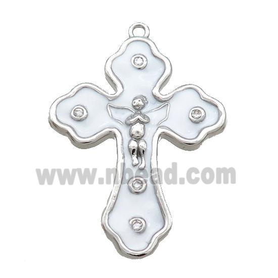 Copper Cross Pendant White Enamel Platinum Plated