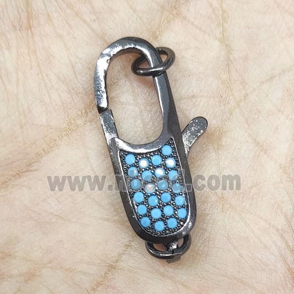 Copper Lobster Clasp Pave Turq Zircon Black Plated