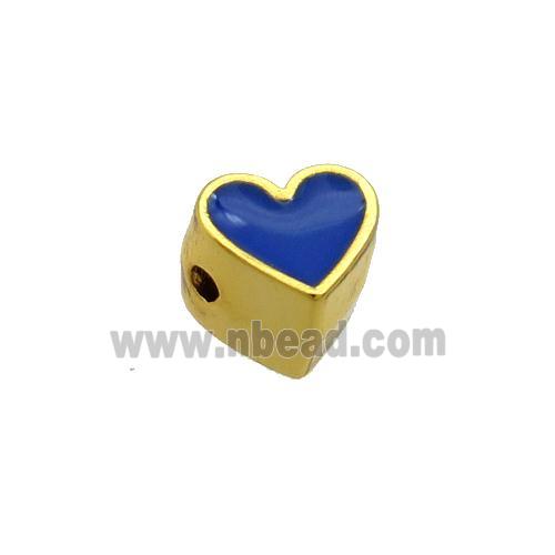 Copper Heart Beads Blue Enamel Gold Plated