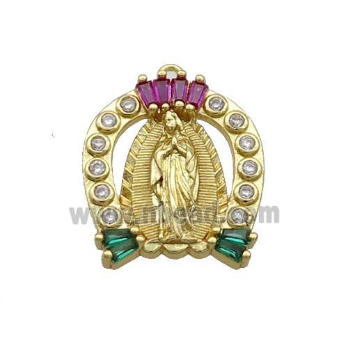 Copper Pendant Pave Zircon Virgin Mary Gold Plated