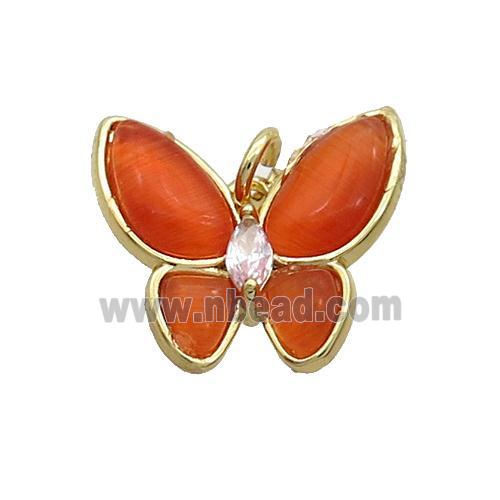 Copper Butterfly Pendant Pave Red Catseye Gold Plated