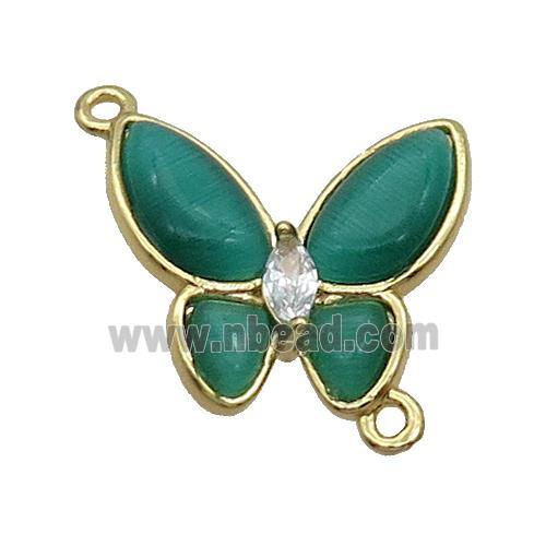 Copper Butterfly Connctor Pave Green Catseye Gold Plated