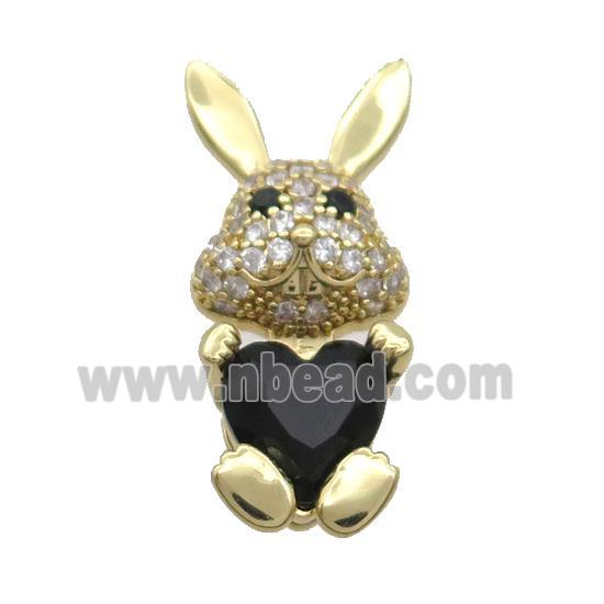 Copper Rabbit Pendant Pave Zircon Black Crystal Gold Plated