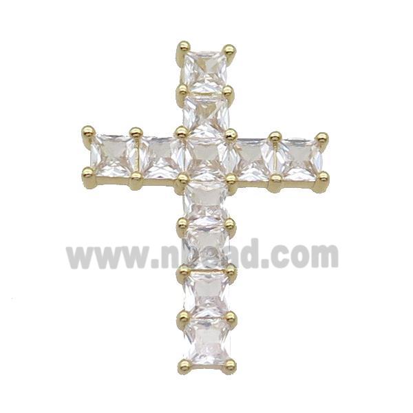 Copper Cross Pendant Pave Clear Crystal Glass Gold Plated