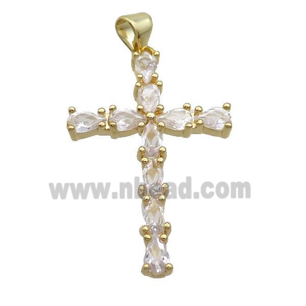 Copper Cross Pendant Pave Clear Crystal Glass Gold Plated