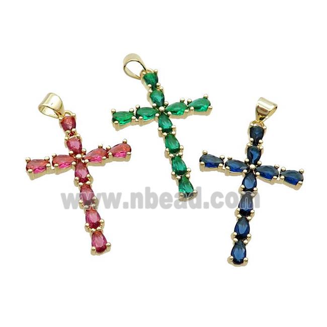 Copper Cross Pendant Pave Crystal Glass Gold Plated Mixed