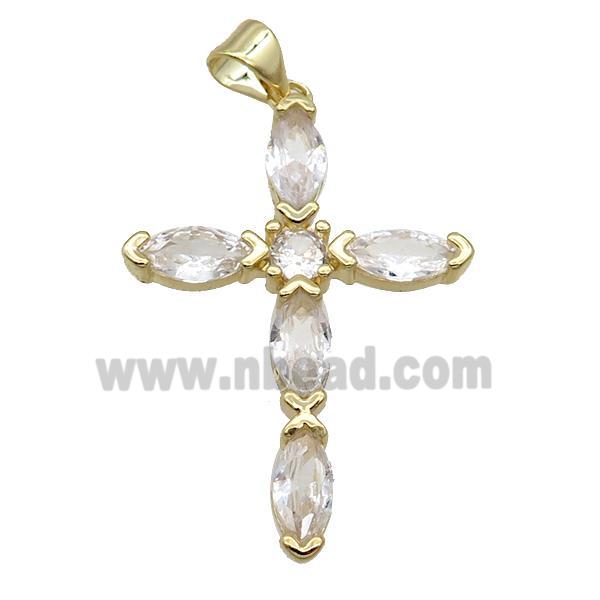 Copper Cross Pendant Pave Clear Crystal Glass Gold Plated