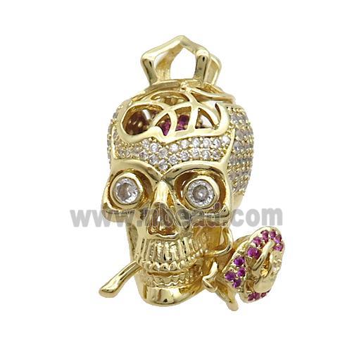 Copper Skull Pendant Pave Zircon Gold Plated