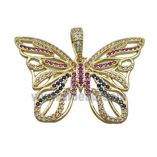 Copper Butterfly Pendant Pave Zircon Gold Plated