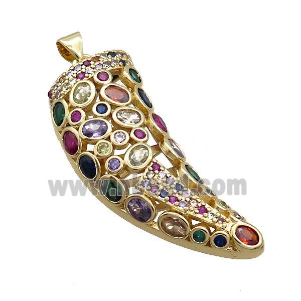 Copper Horn Pendant Pave Multicolor Zircon Gold Plated