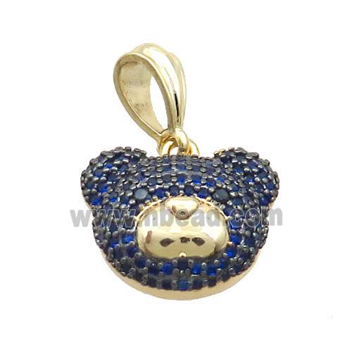 Copper Bear Pendant Pave Blue Zircon Gold Plated