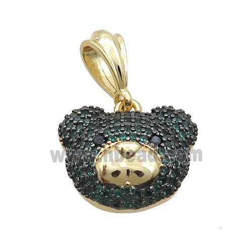 Copper Bear Pendant Pave Green Zircon Gold Plated